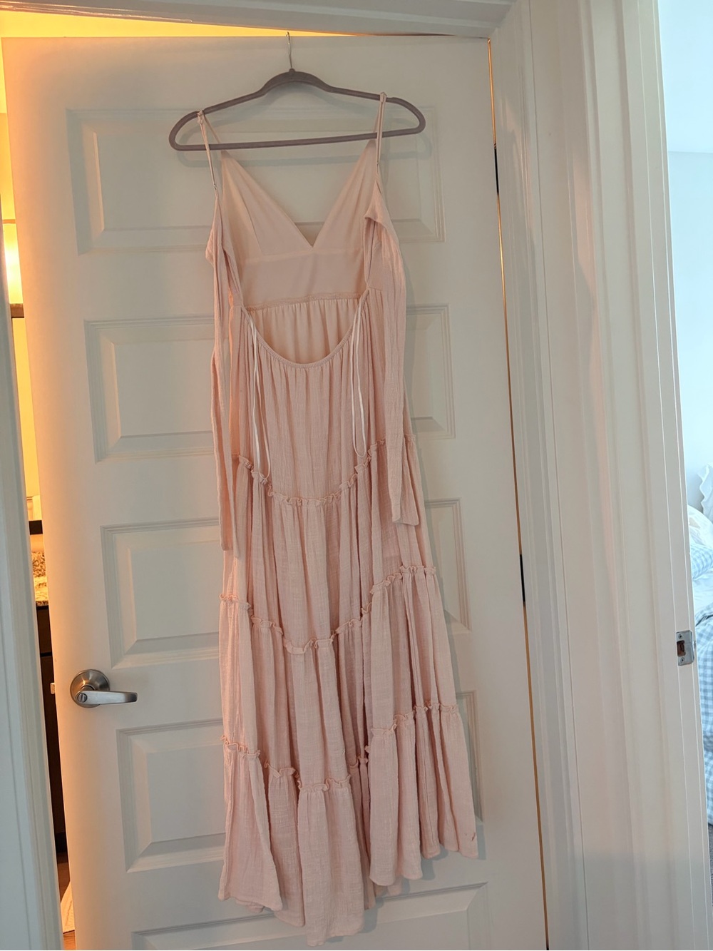 Altar’d State Women’s Pink Tiered Maxi Dress with Spaghetti Straps
